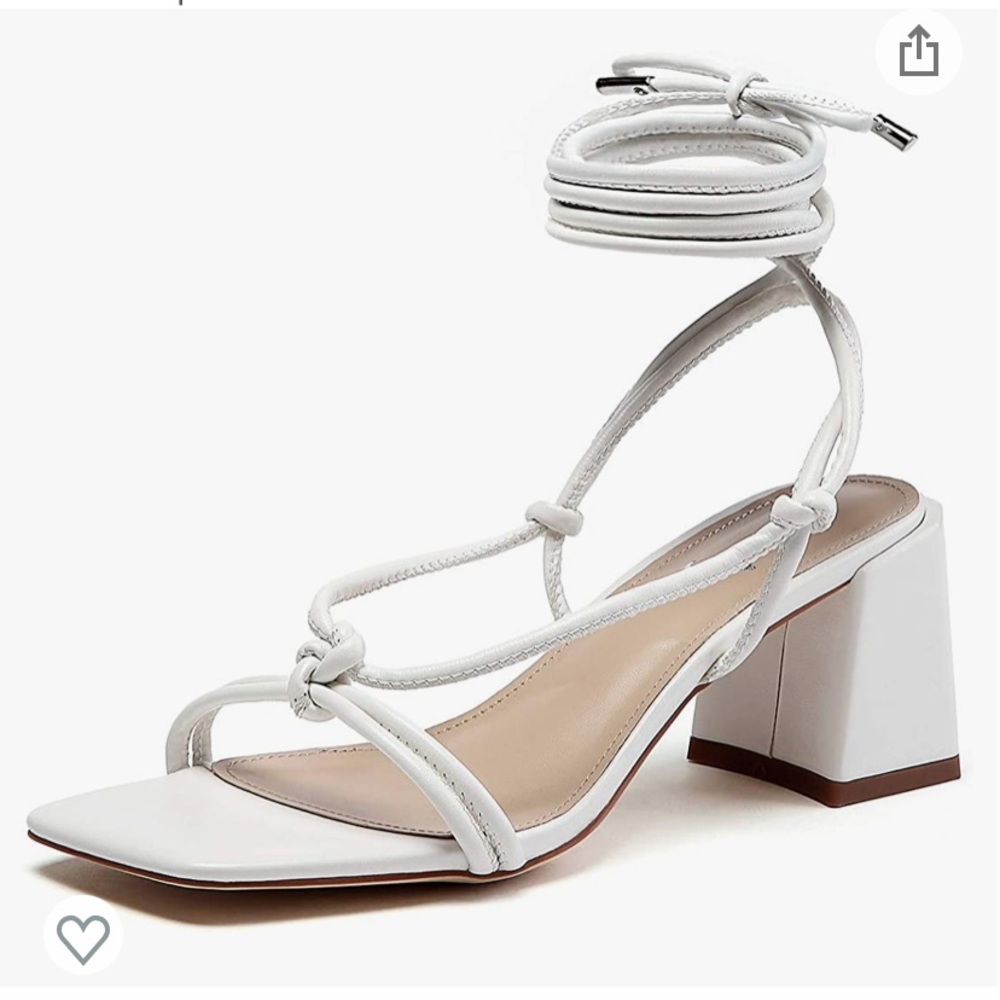 FREE with any order! White lace up wrap block heels